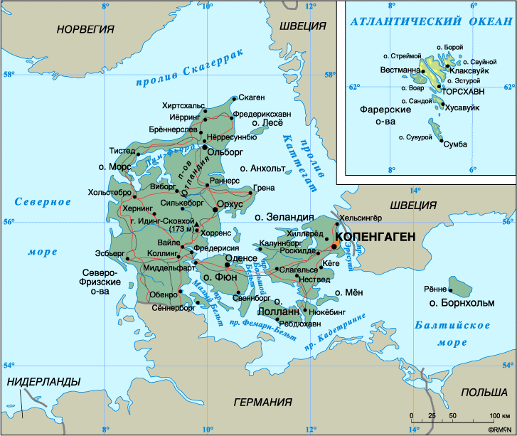 карта Дании